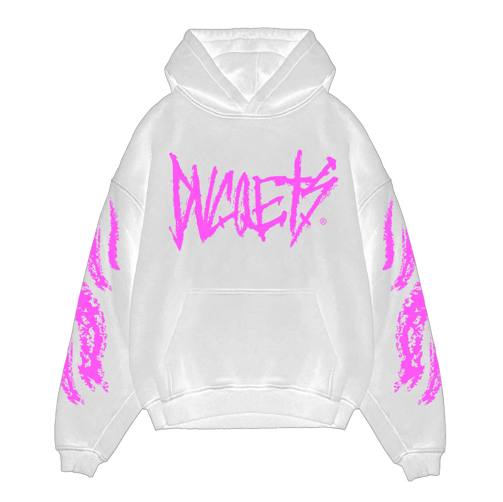 DUCQETS punk pink script and sleeves Hoodie (black)