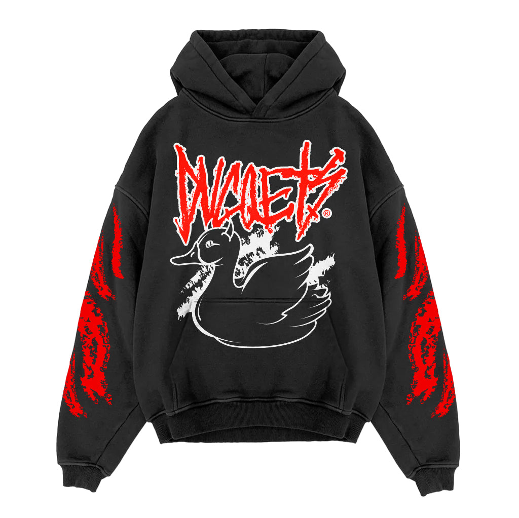 DUCQETS red script punk  black Hoodie